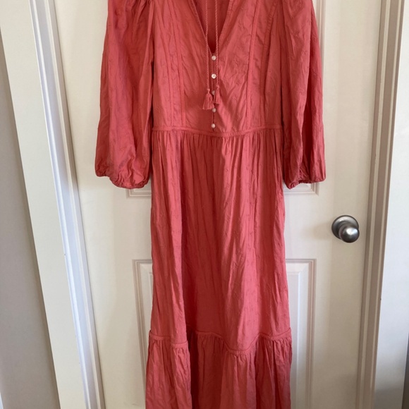 Gap Coral Cotton Maxi Pheasant Dress Sz Medium and very long and feminine - Picture 2 of 8
